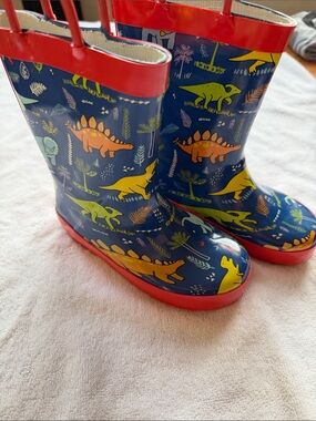 Kids' Navy Dinosaur Rain Boots with Red Trim